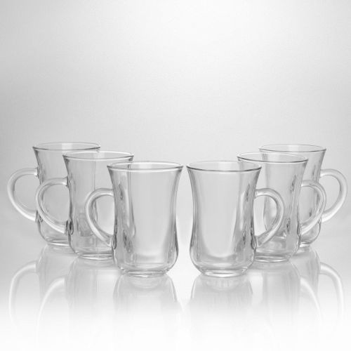 Чайный набор 6 предметов (армуды для чая) Tea&Coffee (стаканы c ручкой стекло V-140 мл) PASABAHCE. Чайный набор 6 предметов (армуды для чая) Tea&Coffee (стаканы c ручкой стекло V-140 мл) PASABAHCE будет отличным выбором для любителей чайных церемоний и горячих напитков. Армуды - это небольшие стаканы для чая грушевидной формы в восточном стиле.  Современный, лаконичный дизайн сочетается в этом наборе с практичностью и прочностью. Правильно рассчитанная толщина стенок позволяет сохранять комфортную температуру жидкостей продолжительное время.